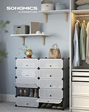 Interlocking Shoe Rack, Rectangular Storage Organiser, 10 Slot Modular DIY Storage Shelf Unit, 40 x 30 x 17 cm for Each Slot, Plastic Wardrobe with Doors, Grey LPC010G01