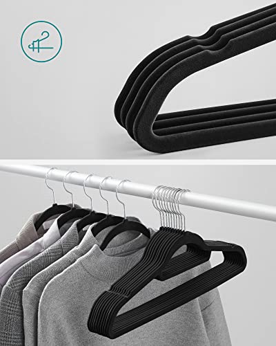 Velvet Hangers, Set of 20 Clothes Coat Hangers, Non-Slip, with Tie Bar and 360° Swivel Hook, Space-Saving, 0.6 cm Thick, 43.5 cm Long, for Dresses Trousers, Black CRF20B