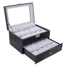 Watch Box with 20 Slots, Large Watch Storage Display Case with Glass Lid, PU Cover, Velvet Lining, Great Gift for Loved Ones, Black JWB020