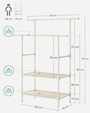 Clothes Rack, Metal Clothing Stand with 2 Hanging Rails and 2 Storage Shelves, Max. Load 70 kg, Easy Assembly, White RDR02WT