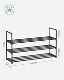 Schuhregal mit 3 Regalen, Schuhaufbewahrung aus Metall, einfach zu montieren, für 12 bis 15 Paar Schuhe, stapelbares Schuhregal für Schrank, Eingangsbereich, schwarz