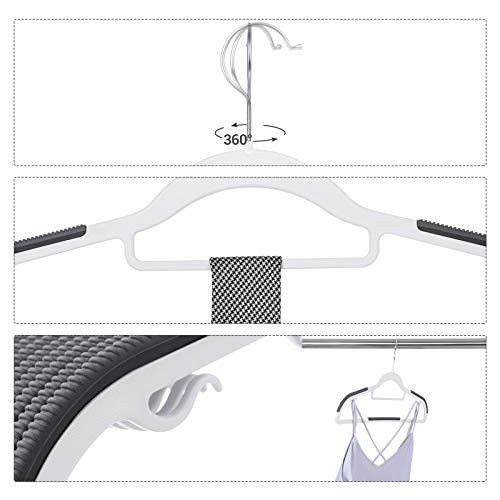 Set of 30 Clothes Hangers, Non-Slip Plastic Hangers, Space-Saving Coat Hangers, 0.5 cm Thick, 42 cm Long, Silver 360° Swivel Hook, White and Dark Grey CRP20WG30