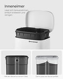 Kitchen Bin 30L, Pedal Bin, Rubbish Bin with Soft-Close Lid and Inner Bucket, Steel, White LTB03WT