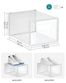 Shoe Boxes, Pack of 8 Stackable Shoe Storage Organisers, Foldable and Versatile for Sneakers, Fit up to UK Size 10.5, Transparent and White LSP08MWT