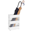Metal Umbrella Holder, Umbrella Stand, 28 x 12 x 41 cm, Rectangular with Water Tray, Openwork Design, White LUC02WT
