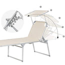 Sun Lounger, Sunbed, Large Reclining Sun Chair, 65 x 200 x 48 cm, Load Capacity 150 kg, with Reclining Backrest, Sunshade, Foldable, for Garden, Balcony, Terrace, Beige GCB26BE