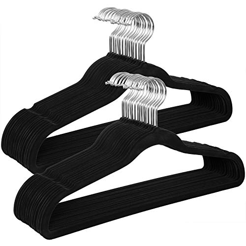 CRF26BK Set of 30 Velvet Coat Hangers 43.5 cm Long Suit Hangers Thin Heavy Duty 360° Rotating Hook for Coats, Shirts and Suits Black