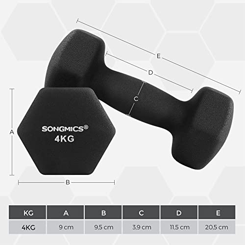 Set of 2 Dumbbells, 2 x 4 kg, Neoprene Hand Weights, Non-Slip Grip, Fitness Workouts, Black SYL068BK