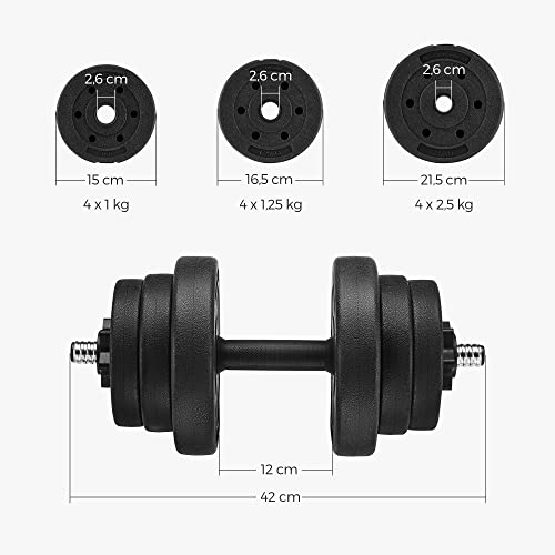 Set of 2 Dumbbells, 2 x 10 kg, Adjustable Weights, for Men Women Workout, Fitness Training, Weight Lifting at Home Gym, Black SYL20HV1