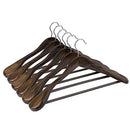 Suit Hangers, Solid Wood Hangers with Broad Ends Non-Slip Trouser Bar, Set of 6 for Outfits, Shirts, Coats, Jackets, Trousers, Pants, 360° Swivel Hook, Dark Walnut CRSH06V