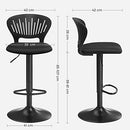 LJB04BK Bar Stools Height-Adjustable with Crown Shaped Backrest Rotates 360° Comfortable Padded Seat Kitchen Bar Black Set of 2