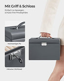 Jewellery Box 3 Layers, Jewellery Organiser with 2 Drawers, Jewellery Case with Portable Travel Case, with Handle, Lockable, Jewellery Storage, Gift for Loved ones, Grey JBC121G01