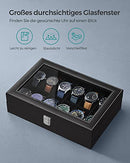 Watch Box with 12 Slots, Watch Case with Glass Lid, Watch Display Box with Removable Watch Pillows, Metal Clasp, Gift Idea, Black Synthetic Leather, Black Lining JWB12B