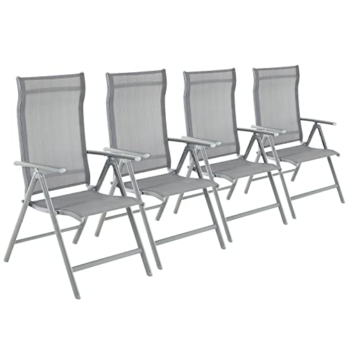 Set of 4 Folding Garden Chairs, Outdoor Chairs with Durable Aluminum Structure, 8-Angle Reclining Backrest, Max. Capacity 120 kg, Grey GCB30GY