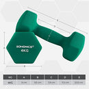 Dumbbells Set, 2 x 4 kg Neoprene Hand Weights, Home Gym Workouts, Waterproof and Non-Slip with Matte Finish, 20.5 x 9 cm, Green SYL68GN