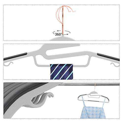 Set of 30 Plastic, S-Shaped Opening, Non-Slip and Space-Saving Hangers, Thickness 0.5 cm, Long 41.5 cm, 360 Degree Swivel Hook, Rose Gold, Grey CRP43G30, White, Standard