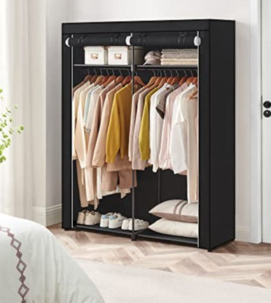 Kleiderschrank, Kleideraufbewahrung, Kleiderschrank für Schlafzimmer mit 2 Kleiderstangen, tragbarer Kleiderschrank aus Stoff 43 x 140 x 174 cm