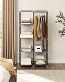 Fabric Wardrobe, Clothes Storage Organiser with 2 Hanging Rails, 6 Shelves, Customisable Design, 88 x 45 x 168 cm, for Bedroom, Department, Grey RYG84G