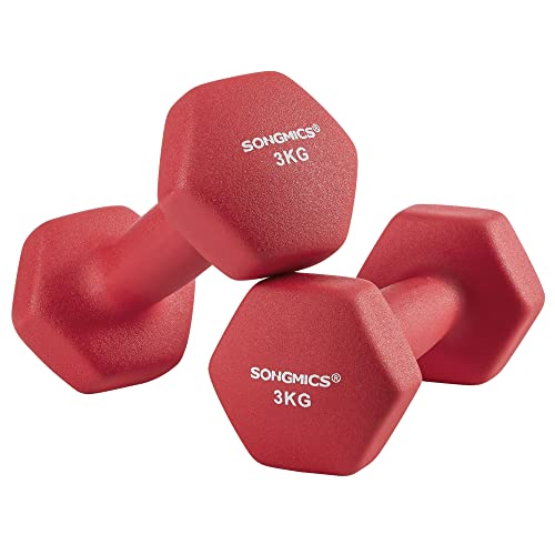 Set of 2 Dumbbells, 2 x 3 kg Non-Slip Neoprene Hand Weights with Matte Finish, Home Workout, Fitness Exercise, Red SYL66RD