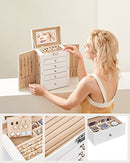 Schmuckkasten, große Schmuckschatulle mit 6 Ebenen, Schmuckkästchen mit seitlichen Klapptüren, Schubladen, Spiegel und Verschluss, für Ringe, Ohrringe, Weihnachten, weiß