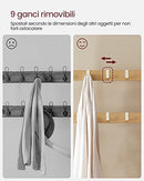 Garderobenständer, Kleiderständer mit Schuhablage, 4-in-1 Design, mit 9 abnehmbaren Haken, eine Kleiderstange, für Flur, Eingang, 33,7 x 77 x 183 cm, Modern, Eiche und Creme HSR40W