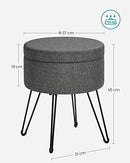 LOM002G02 Round Stool with Storage Space, Storage Box with Lid, 13.4 L, Footrest, Metal Legs, Padded Seat, for Living Room, Bedroom, Dark Grey
