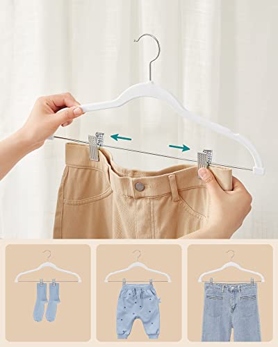 Trouser Hangers, Set of 12 Velvet Hangers with Adjustable Clips, 42.5 cm Long, Non-Slip, Space-Saving, for Skirts, Coats, Dresses, White CRF012W01
