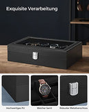 Watch Box with 12 Slots, Watch Case with Glass Lid, Watch Display Box with Removable Watch Pillows, Metal Clasp, Gift Idea, Black Synthetic Leather, Black Lining JWB12B