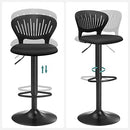 LJB04BK Bar Stools Height-Adjustable with Crown Shaped Backrest Rotates 360° Comfortable Padded Seat Kitchen Bar Black Set of 2