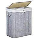 Divided Laundry Basket with Lid, Bamboo Laundry Hamper with 2 Sections, Removable Liners, Cotton Handles, 100L Storage Capacity, for Laundry Room, Bedroom, Distressed Grey LCB74GW