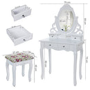 Princess Dressing Table Stool Set and 360 Degree Swiveling Mirror Makeup Desk 4 Drawers Vanity Furniture Easy to Assemble Bedroom White RDT04W