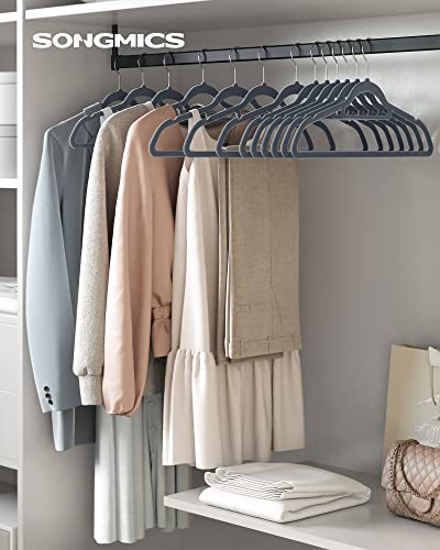 Velvet Hangers, Set of 20 Clothes Coat Hangers, Non-Slip, with Tie Bar and 360° Swivel Hook, Space-Saving, 0.6 cm Thick, 43.5 cm Long, for Dresses Trousers, Light Grey CRF20VX