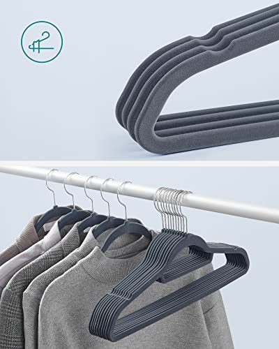 Velvet Hangers, Set of 20 Clothes Coat Hangers, Non-Slip, with Tie Bar and 360° Swivel Hook, Space-Saving, 0.6 cm Thick, 43.5 cm Long, for Dresses Trousers, Light Grey CRF20VX