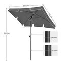 Rectangular Balcony Parasol 2 x 1.25 m, UPF 50+ Protection, Tilting Sunshade, PA-Coated Canopy, Carrying Bag, Garden Terrace, Base Not Included, Grey GPU25GY