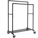 Industrial Pipe Clothes Rack on Wheels, Maximum load of 110 Kg, Double Hanging Rail, Heavy Duty Metal with Shelf, Commercial Grade, Black HSR60B
