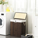 Divided Laundry Basket with Lid, Bamboo Laundry Hamper with 2 Sections, Removable Liners, Cotton Handles, 100L Storage Capacity, for Laundry Room, Bedroom, Brown LCB72Z