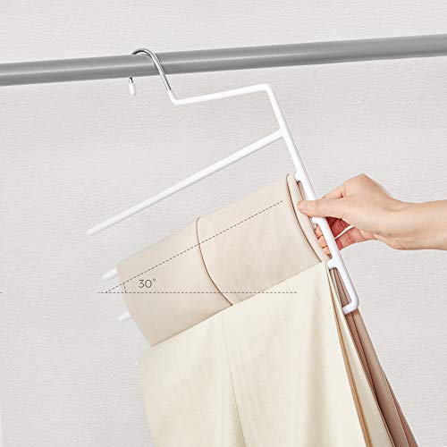 Trousers Hangers, 5-Bar Clothes Hangers, Set of 4, Space-Saving, Open-Ended, Non-Slip Trousers Organisers for Jeans Towels Scarves, White CRI034W02