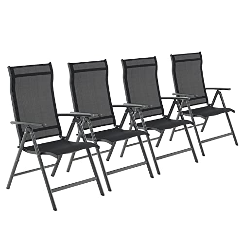 Set of 4 Folding Garden Chairs, Outdoor Chairs with Durable Aluminum Structure, 8-Angle Reclining Backrest, Max. Capacity 120 kg, Black GCB30BK