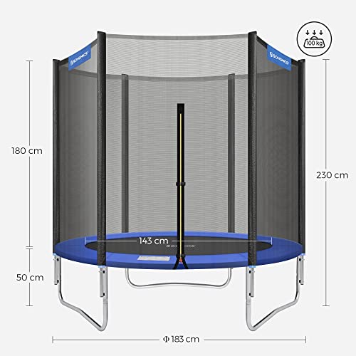 Trampoline 183 cm (6 ft), Outdoor Backyard Trampoline, TÜV Rheinland GS Certificate, with Enclosure Safety Net, Spring Cover Pad, Holds 100 kg, Black and Blue STR6FT