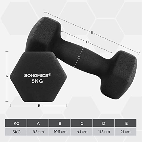 Set of 2 Dumbbells, 2 x 5 kg, Neoprene Hand Weights, Non-Slip Grip, Fitness Workouts, Black SYL60BK