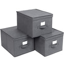Set of 3 Foldable Storage Boxes with Lids, Fabric Cubes with Label Holders, Storage Bins Organiser, 40 x 30 x 25 cm, Grey RFB03G