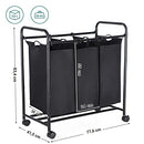 Rolling Laundry Sorter, Laundry Basket with 3 Removable Bags, Laundry Trolley, Toy Organiser on Wheels, Sturdy, 3 x 44L, Black LSF003B