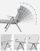 Foldable Sun Lounger, Sunbed with 6 cm Mattress, Removable Headrest, Rustproof Aluminium, Breathable, Comfortable, Reclinable, Max. Load Capacity 150 kg, Grey GCB24GY