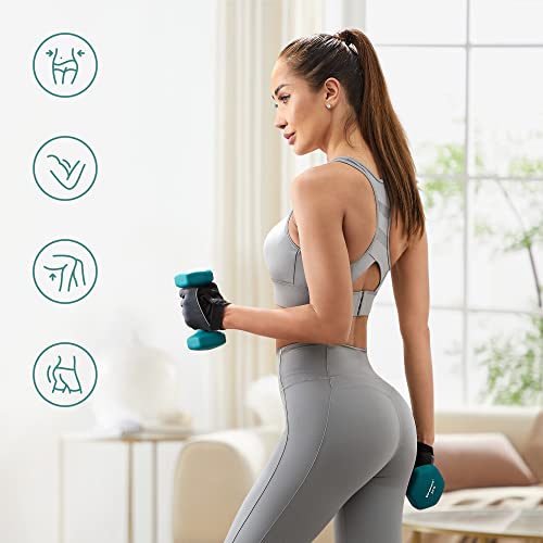 Hex Dumbbells Set with Stand - 2 x 1 kg, 2 x 2 kg, 2 x 3 kg, Neoprene Matte Finish, Hand Weights for Home Exercise, Lime, Teal, and Light Grey SYL612GN