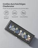 Watch Box with 6 Slots, Watch Case with Glass Lid, Velvet Watch Pillows, Watch Holder with Clasp, 11.2 x 30 x 8 cm, Gift Idea, Black Synthetic Leather, Greenish Grey Lining JWB06BE