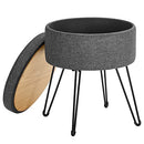 LOM002G02 Round Stool with Storage Space, Storage Box with Lid, 13.4 L, Footrest, Metal Legs, Padded Seat, for Living Room, Bedroom, Dark Grey