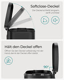 Kitchen Bin 30L, Pedal Bin, Rubbish Bin with Soft-Close Lid and Inner Bucket, Steel, Black LTB03BK