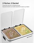 Kitchen Bin, 2 x 15 L Steel Rubbish Bin, Step Bin with Inner Buckets and Handles, Soft Closure, Odour Seal, White LTB30WT