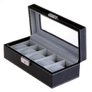 Watch Box with 5 Compartments, Glass Lid, Watch Box with Soft Velvet Lining, Display and Storage of Watches, with Lock and Keys, JWB05B
