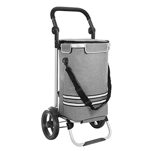 Shopping Trolley, Foldable Shopping Cart, Solid, with Insulated Cooling Bag, Large Capacity 35L, Multifunctional Luggage Cart with Wheels, Detachable Backpack, Grey KST02GY